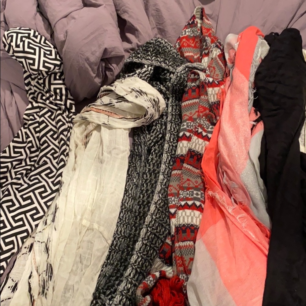 Various infinity and regular scarfs I tied.